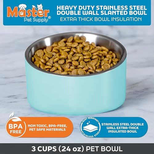 Master Pet Supply Stainless Steel Slanted Dog Cat Food Bowl 24 oz Aqua Sky - Image 3
