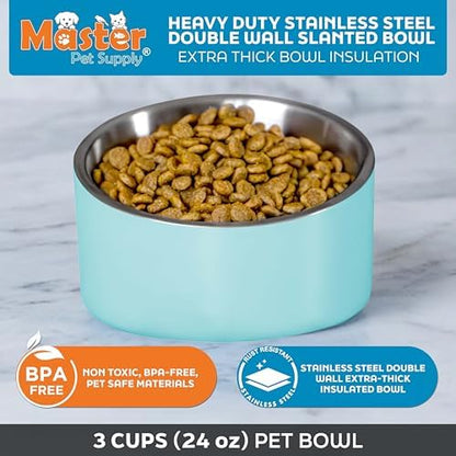 Master Pet Supply Stainless Steel Slanted Dog Cat Food Bowl 24 oz Aqua Sky - Image 3