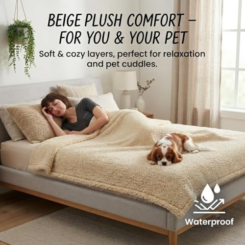 Waterproof Dog Blanket Reversible Pet Bed Cover Puppy Fluffy Cream Blankets Leakproof Sofa Couch Cover Cat Pet Blanket for Warm Washable-L - Image 6