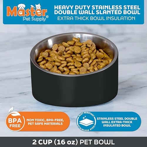 Master Pet Supply Stainless Steel Slanted Dog Cat Food Bowl 16 oz Black - Image 3