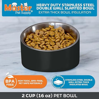 Master Pet Supply Stainless Steel Slanted Dog Cat Food Bowl 16 oz Black - Image 3