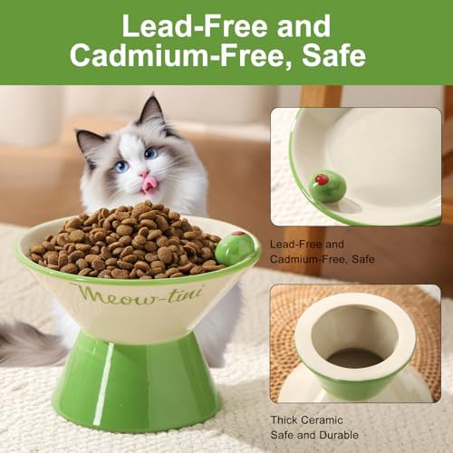Elevated Cat Bowls Whisker Friendly. Ceramic Raised Whisker Fatigue Cat Bowl for Indoor Cats Protect The Spine and Prevent Vomiting,Meowtini Cat Bowl. KGCCIZI - Image 5
