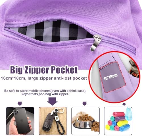 Tomkas Dog Cat Carrier Sling Zip Pocket & Adjustable Strap(M,Light Purple) - Image 5