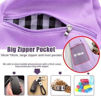 Tomkas Dog Cat Carrier Sling Zip Pocket & Adjustable Strap(M,Light Purple) - Image 5