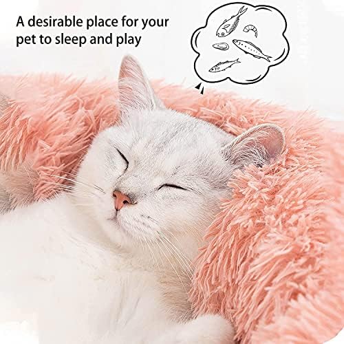 Cat Beds for Indoor Cats - Cat Bed Washable 20/24 inches, Dog Beds for Small Medium Dogs, Anti Anxiety Round Fluffy Plush Faux Fur Pet Bed, Thick Bottom (Pink, Medium) - Image 2