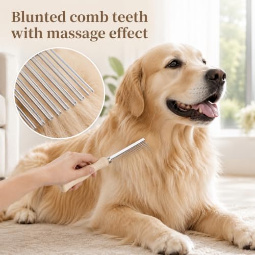 3 Pcs Metal Dog Grooming Comb with Wooden Handle for Grooming Matting - Image 5