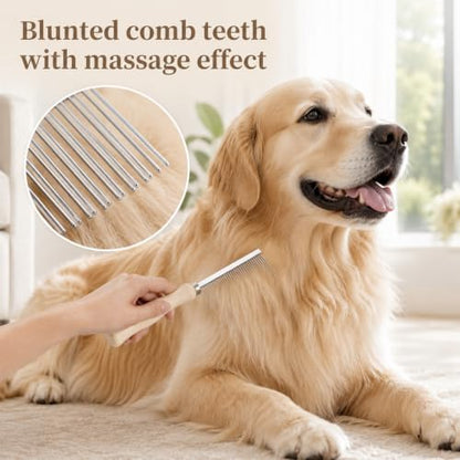 3 Pcs Metal Dog Grooming Comb with Wooden Handle for Grooming Matting - Image 5