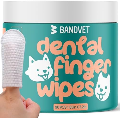 Pack of 90 Dog Teeth Cleaning Wipes - No-Rinse Dog Toothbrush & Effective Dog Dental Wipes (1.65 in x 3.15 in) by BandvetWrap