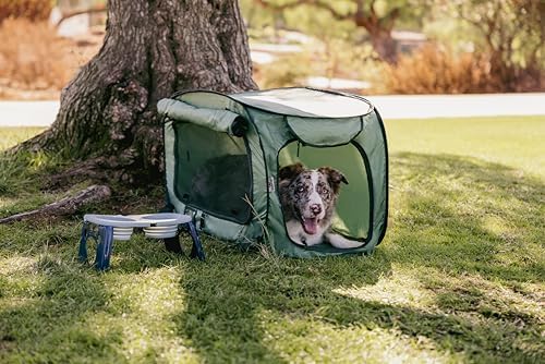 SportPet Designs Soft-Sided Pop-Open Pet Kennel, Medium Portable Travel Crate for Cats & Dogs up to 50 lbs, Foldable Car Kennel with Seatbelt Straps & Washable Waterproof Pad, Green - Image 4