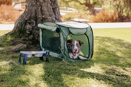 SportPet Designs Soft-Sided Pop-Open Pet Kennel, Medium Portable Travel Crate for Cats & Dogs up to 50 lbs, Foldable Car Kennel with Seatbelt Straps & Washable Waterproof Pad, Green - Image 4