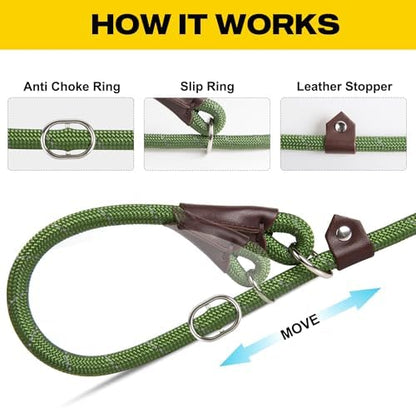 Fida Durable Slip Lead Dog Leash, 6 FT x 3/8" Dog Training Leash, Green - Image 3