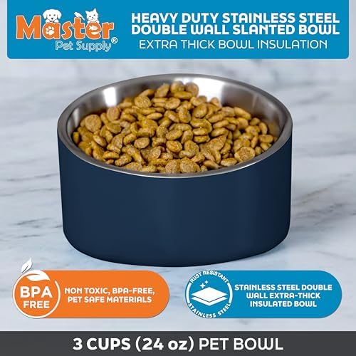 Master Pet Supply Stainless Steel Slanted Dog Cat Food Bowl 24 oz Navy Blue - Image 3