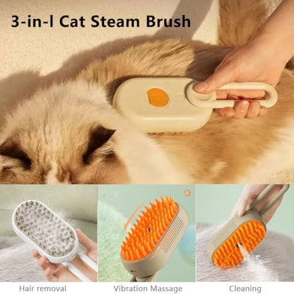 QSUKE Cat Steam Brush 3-in-1, Rechargeable Anti-Static Pet Grooming Tool with Vibration Massage, Professional Shedding & Detangling Comb for Dogs & Cats（1pc Brush+wash Free Essence for Pets） - Image 6