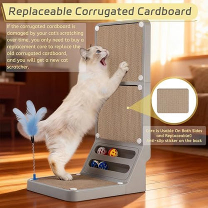 Cat Scratcher Cat Scratch Pad L Shape Wall Mounted Dual Use (Vert/Horiz) Kitten Bunifa Scratching Card Board Vertical Post with Ball Toys Feathers,Protecting Furniture Core is Replaceable Large Grey - Image 7