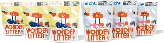 Michu Wonder Litter - Plant-Based & Automatic-Box Friendly 5.5lb/88oz (Lemon Tea + Unscented, 6 Pack)