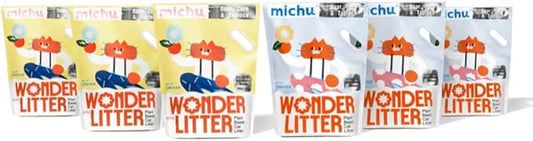 Michu Wonder Litter - Plant-Based & Automatic-Box Friendly 5.5lb/88oz (Lemon Tea + Unscented, 6 Pack)