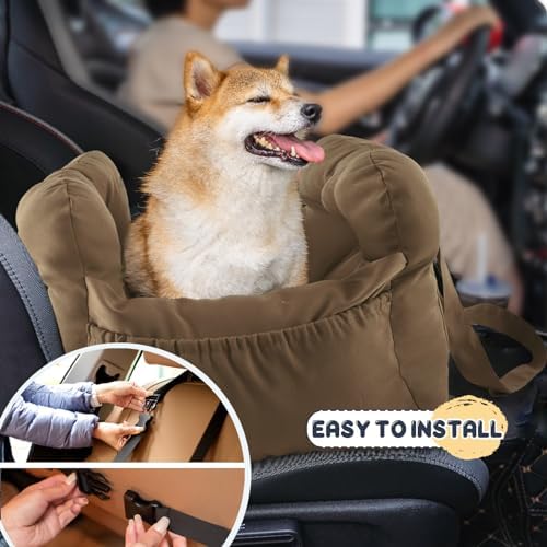 Dog Car Seat for Small Dogs, Portable Puppy Car Seat of Easy Installation, Fashionable Pet Carrier Bag with Large Pockets, Machine Washable Dog Booster Seat (Khaki) - Image 4