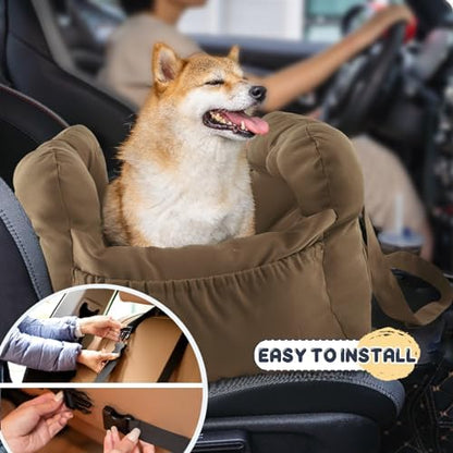 Dog Car Seat for Small Dogs, Portable Puppy Car Seat of Easy Installation, Fashionable Pet Carrier Bag with Large Pockets, Machine Washable Dog Booster Seat (Khaki) - Image 4