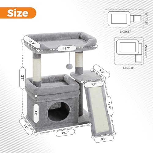 PEQULTI Small Cat Tree Tower for Indoor Cats with Large Perch, Grey - Image 5