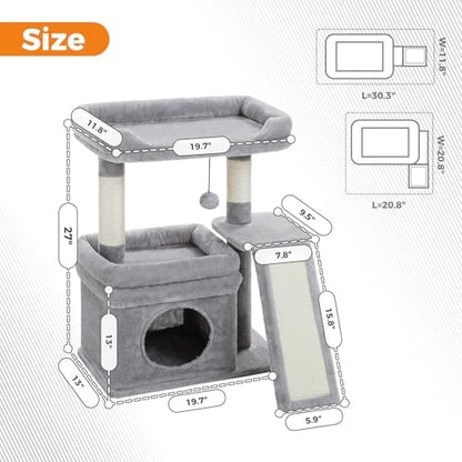 PEQULTI Small Cat Tree Tower for Indoor Cats with Large Perch, Grey - Image 5