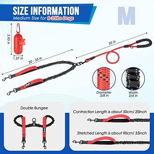 SlowTon Double Leash for Two Dogs, No Tangle & with Two Handles, Red M - Image 2