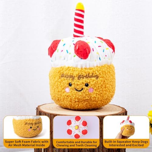 DODODOLA Stuffed Dog Toys Durable Plush Dog Toy with Crinkle Paper Cute Elephant Squeaky Dog Toys Dog Chew Toys for Medium Large Breed (Yellow Birthday Cake) - Image 4