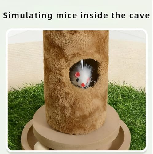 Cat Scratching Post, Two Tone Tall Sisal Scratch Pole For Indoor Cats,Artificial Turf Base Cat Tower With Hanging Toy,Double Ball Track & Simulated Mouse Hole,Strong Post For Kittens/Cats (35 in Post) - Image 6
