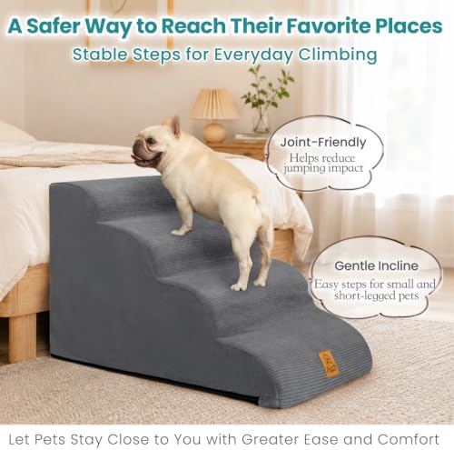 Dog Steps for Bed, 4-Step Dog Stairs for Small Dogs and Cats, 17.7" H - Image 4