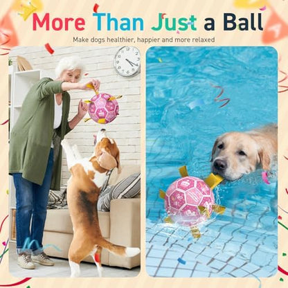 QDAN Dog Birthday Toys, Puppy Gifts, Dog Soccer Ball with Straps, Pink - Image 6