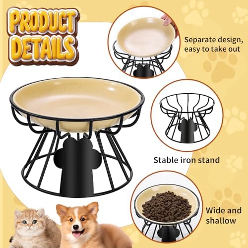 Shallow Cat Dishes with Metal Stand,Elevated Cat Bowl,Ceramic Cat Bowls,Raised Cat Food Bowls,Pet Feeder for Indoor Cats,Kitten and Small Dogs, Dishwasher Safe - Image 6