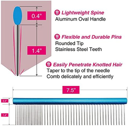Greyhound Comb with Oval Handle for Dogs and Cats, Removing and Shedding Matted, Tangled Hair, Metal Comb with Stainless Steel Pins, Detangling Grooming Tool, Pet Comb (20% Fine Spacing)… - Image 2