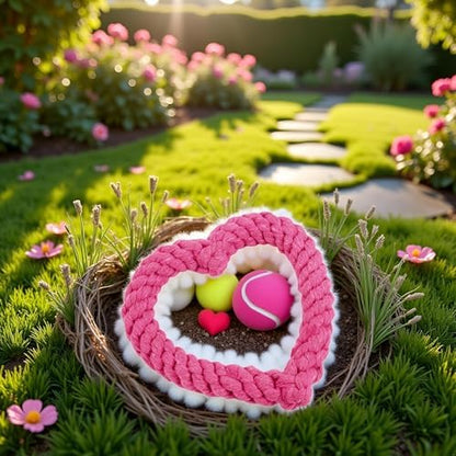 Jinshining Pink Cute Dog/Cat Chew Toys, Dog Toys for Chewers, Heavy Duty Dental Rope Toy for Dogs, Creative Love Heart Shaped Interactive Rope Dog Toys, Cotton Puppy Teething Chew Tug Toy Dark - Image 2