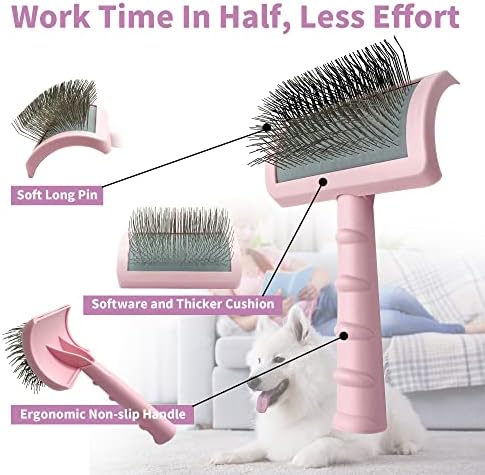 Firm Pet Grooming Kit: 25mm Extra Long Pin Brush for Goldendoodles, Wire Deshedding Brush, Removes Loose Hair & Undercoat (Pink) - Image 5