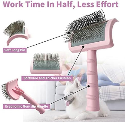 Firm Pet Grooming Kit: 25mm Extra Long Pin Brush for Goldendoodles, Wire Deshedding Brush, Removes Loose Hair & Undercoat (Pink) - Image 5