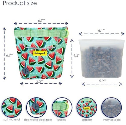 Raisingwell Dog Treat Pouch for Pet Walking and Training with Clicker 2 Cup Silicone Bag Small Fanny Pack Holder for Puppy Snack Dispenser Kit for Leash and Outdoor Use (Watermelon) - Image 2
