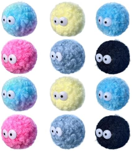 Assorted Color Cat Ball Toys, Irregular Shape Woolen Yarn Puffs Pom Balls Interactive Kitten Chasing Toys Cat Chase Balls (Multicolored 12Pcs) by YUBONUS