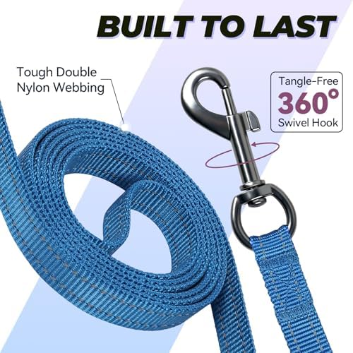 VIVAGLORY Double Handle Dog Leash Twingrip, 6ft x 1/2in, Navy - Image 4