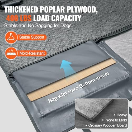 VEVOR Back Seat Extender for Dogs,Hard Bottom Car Seat Cover for Dogs Supports 400lbs,Heavy Duty Dog Car Seat Cover for Back Seat,Dog Hammock for Car, SUV, Truck for Car Bed 54"x24" - Image 3