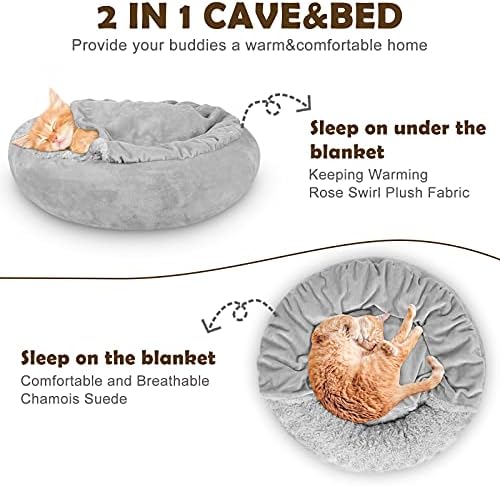 JOEJOY Dog Beds for Small Medium Dogs, Cozy Cuddler Luxury Puppy Pet Bed with Blanket Attached, Donut Round Calming Anti-Anxiety Dog Burrow Cave Bed - Anti-Slip Bottom and Machine Washable 26 inch - Image 3