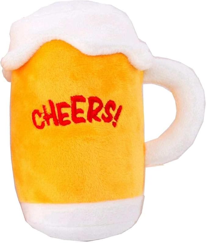 Glow Pups Dog Beer Toy, Plush Squeaky Beer Mug Dog Toy Dogs, Fun Alcohol Pet Toys, Engaging and Interactive, Machine Washable, Multicolor Plush