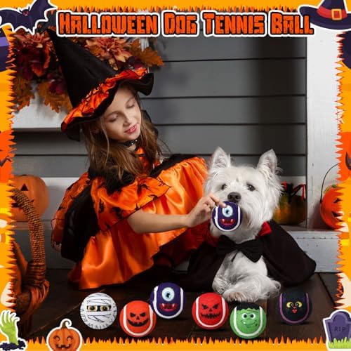 Civaner 6 Pcs Halloween Dog Toys Bulk, 2.5 Inch Squeaky Tennis Balls Gifts - Image 5