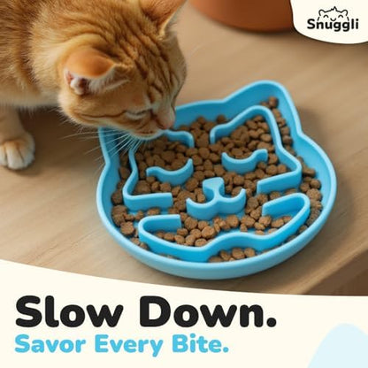 Snuggli Slow Feeder Cat Bowl | Cat Puzzle Feeder for Slow Eating, Mental Enrichment, Digestion, & Bloat Relief | Non-Slip Silicone, Dishwasher Safe, 1 Cup (Lagoon) - Image 2