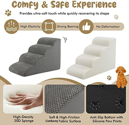 Giantex Dog Ramp Stairs for Bed, 4 Tiers Foam Pet Steps for Small Dogs Puppy Cats Older, Washable Cover, High Density Foam, Non-Slip Stairs for Dogs to Get on Bed Sofa (Gray, 4 Steps) - Image 3