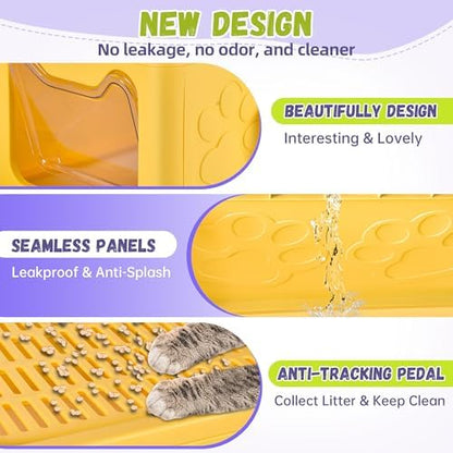 Covered Cat Litter Box, Extra Large Drawer Design with Dual Entry, Yellow - Image 5