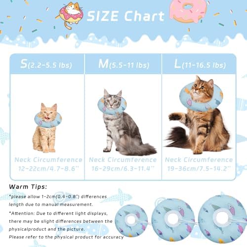 Seyezo Cat Cone Collar Soft, Adjustable Cat Recovery Cone, Blue Fish, Small - Image 2