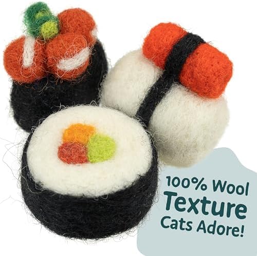 Woolbuddy Wool Cat Toys (Small Sushi 9 PCS) for Indoor Cats Catnip-Free - Image 5