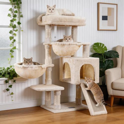 Hey-brother Cat Tree Tower with Large Bed, Hammocks, Scratcher, MPJ006SM by Hey-brother