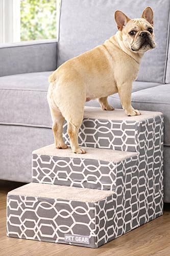 Pet Gear Pet Step III Pet Stairs, Light Gray Line Trellis Soft Step by PetGear