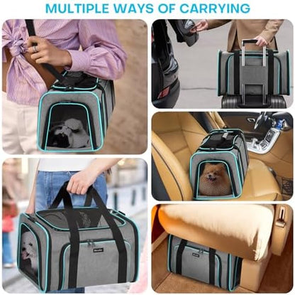 Pet Carrier, Large Soft Sided Expandable Travel Carrier with Steel Frame, Anti-Scratch Mesh, Removable Fleece Pad and Pockets for Cats, Dogs and Small Animals up to 15 lbs (Gray, 5 Sides Expandable) - Image 2