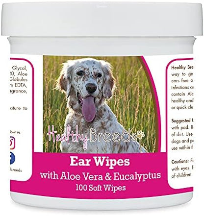 Healthy Breeds English Setter Ear Cleaning Wipes with Aloe & Eucalyptus for Dogs 100 Count by HealthyBreeds